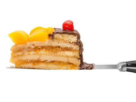 Chocolate cake isolated on white backgroundの写真素材