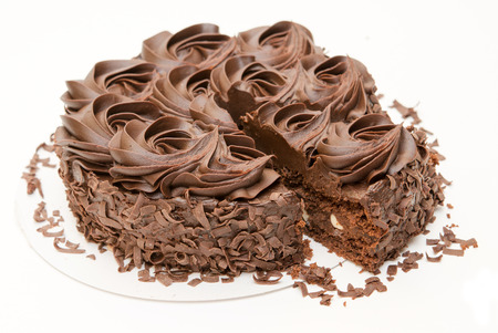 Chocolate cake isolated on white backgroundの写真素材
