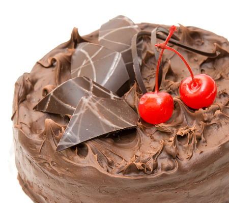 Chocolate cake isolated on white backgroundの写真素材