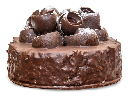 Chocolate cake isolated on white backgroundの写真素材
