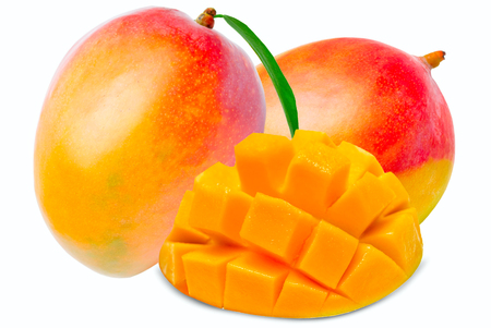 Juicy dessert mango isolated on white backgroundの写真素材