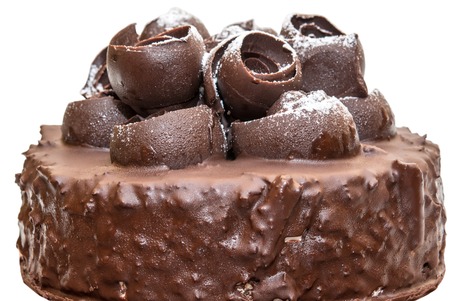 Birthday chocolate cake with strawberry close upの写真素材