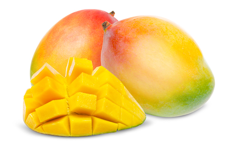 Juicy dessert mango isolated on white backgroundの写真素材