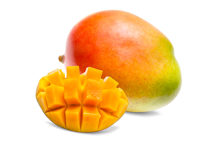 Juicy dessert mango isolated on white backgroundの写真素材