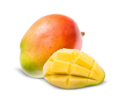 Juicy dessert mango isolated on whiteの写真素材