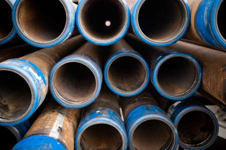 Oil industry. Drill pipe warehouseの写真素材