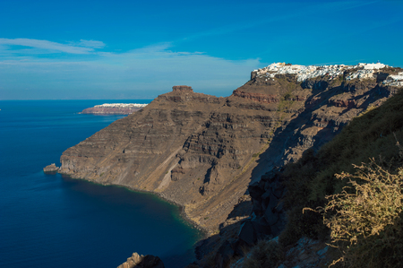 Caldera view on Thira, Santorini, Greeceの写真素材