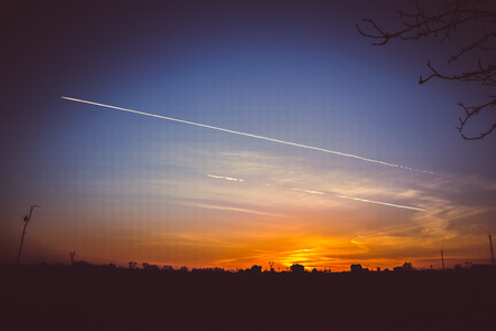 sunset in the fieldの写真素材