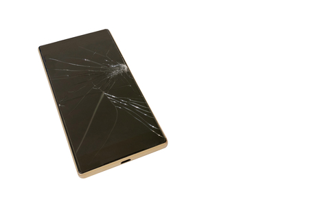 Screen of broken smartphone with copy space.Isolated white background.の写真素材
