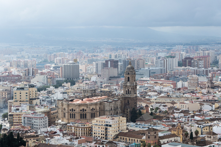 Panoramic view of the cathedral of Malaga from Gibralfaro Spainの写真素材