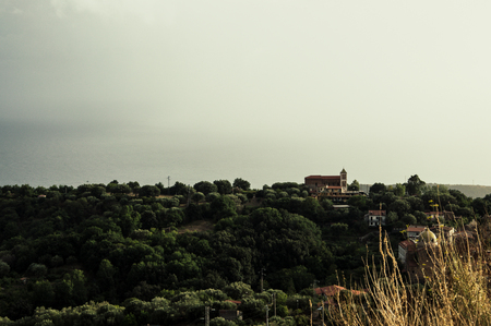 Panoramic view of the small village of Lentiscosa Campania Italyの写真素材