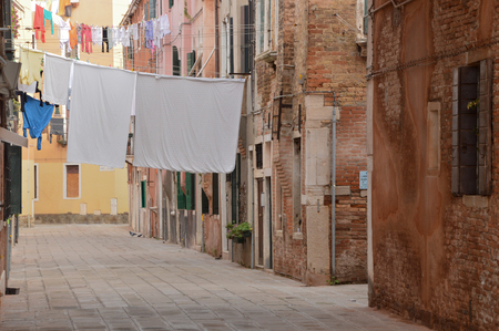 Laundry on a street Venice Italyの写真素材