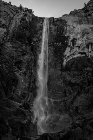 View if the Bridalveil Fall in black and whiteの写真素材