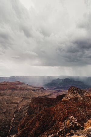 View of the North Rim Grand Canyon under the rain, Arizonaの写真素材