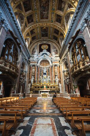 NAPLES, IT - 27 DECEMBER 2019: Inside view of the New Jesus church in Naplesの写真素材