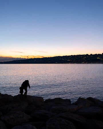 Sunset view of Posillipo in Naples Italyの写真素材