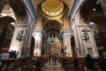 NAPLES, IT - 27 DECEMBER 2019: Inside view of the New Jesus church in Naplesのeditorial素材