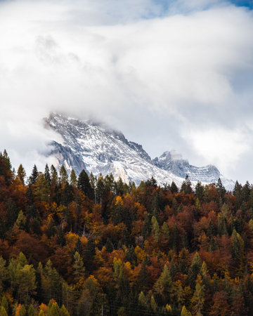 Panoramic view of the Dolomites during autumn Italyの写真素材