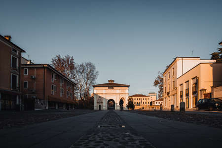 View of Portello in Pauda at the sunset, Italyのeditorial素材