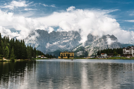 Panorama landscape of Misurina lake in Italyのeditorial素材