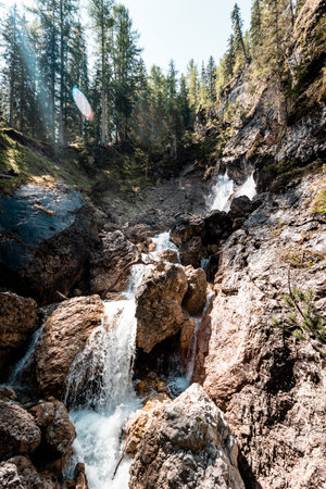 Waterfalls of Gores de Federa, Cortina D'Ampezzo, Italyの写真素材
