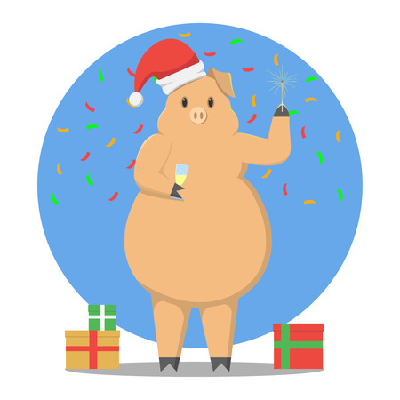 The pig celebrates the new year.のイラスト素材