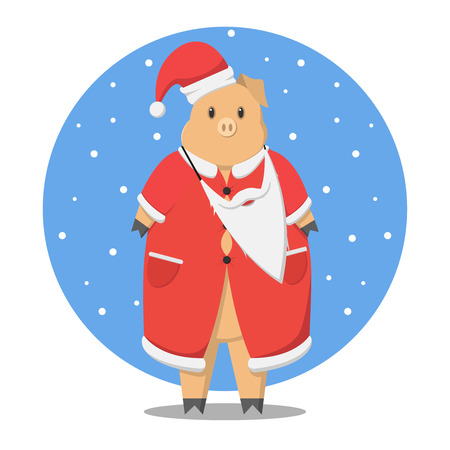 The pig is dressed in Santa Claus. New Year holidays.のイラスト素材