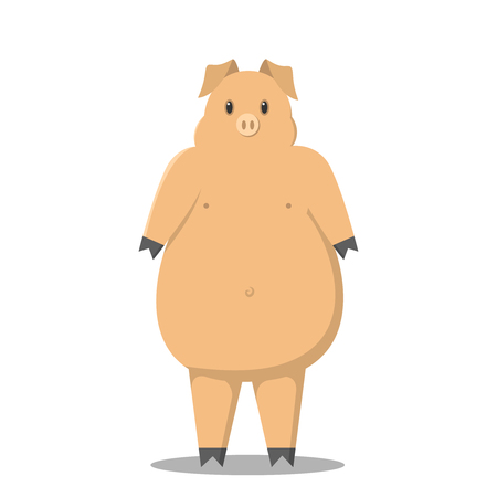Thick pig Pig on two legs. Cartoon pig. Sign of 2019.のイラスト素材