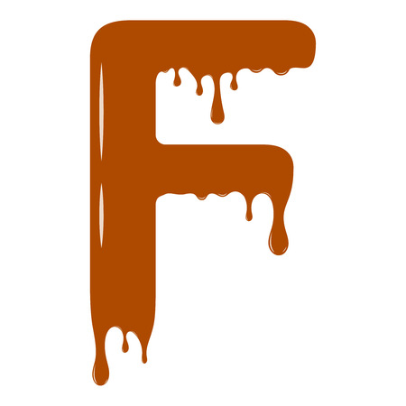 Vector set. Abc - festive alphabet. Chocolate splash. Holiday decoration element. Modern design. Chocolate letter - F.のイラスト素材