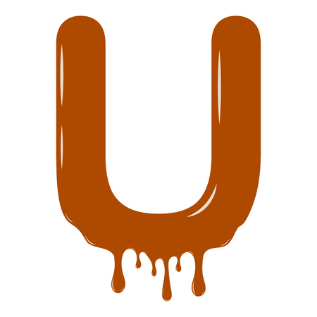 Vector set. Abc - festive alphabet. Chocolate splash. Holiday decoration element. Modern design. Chocolate letter - U.のイラスト素材