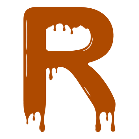 Vector set. Abc - festive alphabet. Chocolate splash. Holiday decoration element. Modern design. Chocolate letter - R.のイラスト素材