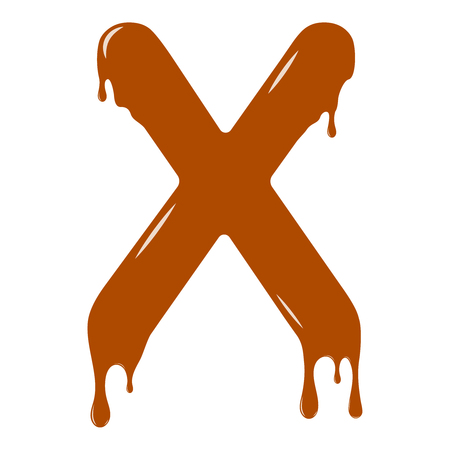 Vector set. Abc - festive alphabet. Chocolate splash. Holiday decoration element. Modern design. Chocolate letter - X.のイラスト素材