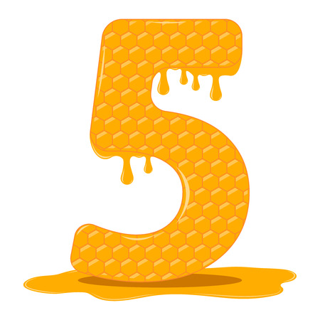 Honey is five. Vector honey figurines. Tasty honey figurines. Beekeeping, honey, bees.のイラスト素材