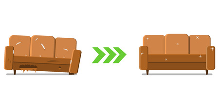 Sofa design before and after. Restoration of old furniture.のイラスト素材