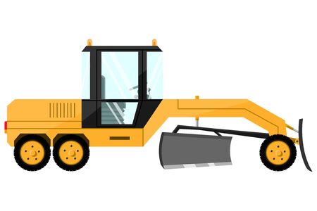 Grader. Design of a cool large new construction equipment in yellow. Steel reliable mashira for land robot. Vector illustration.のイラスト素材
