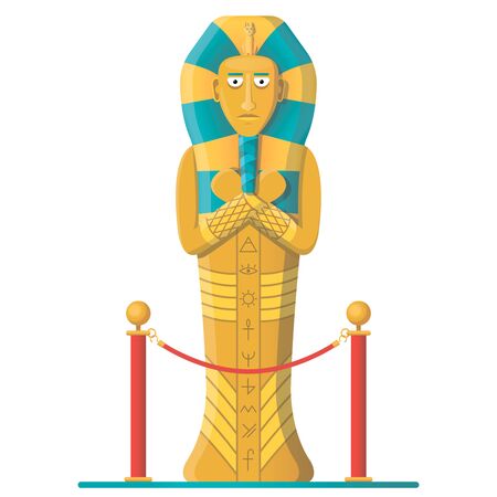 Pharaoh mummy cartoon. Ancient old large sarcophagus of gold color.のイラスト素材