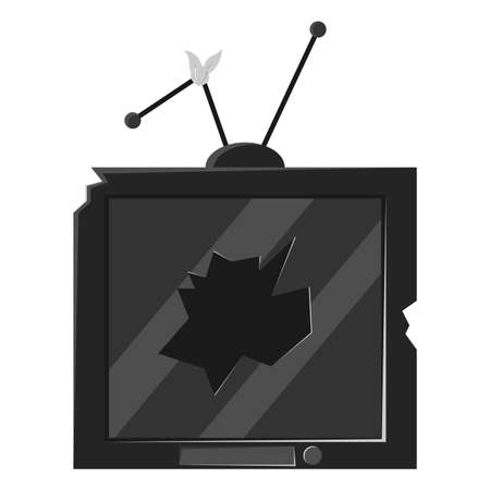 Old tv. Broken broken black household appliances with a hole in the center of the screen.のイラスト素材