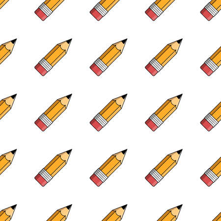 Pencil seamless pattern. Beautiful stunning drawing from school supplies in yellow color with a stroke.のイラスト素材