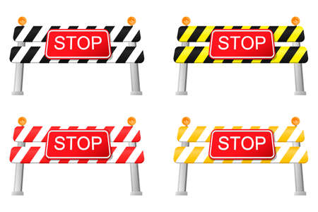 Stop sign. New realistic set of barriers of different colors to regulate traffic on the highway.のイラスト素材