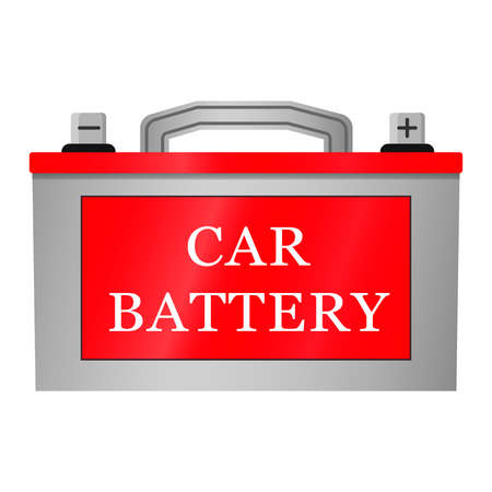 Battery for the car. Cool gray energy source icon with red sticker.のイラスト素材