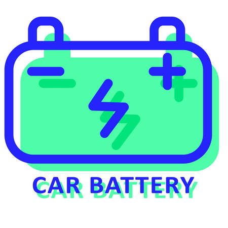 Battery for the car. Cool power source icon in blue color with green filling.のイラスト素材