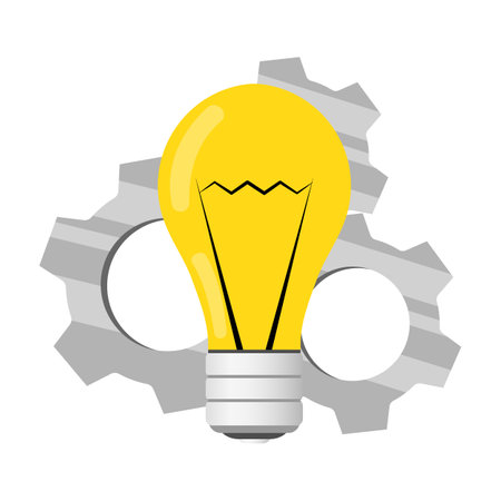 A light bulb with gears. The metaphor of the emergence of the idea of the image symbolizing the generation of ideas.のイラスト素材