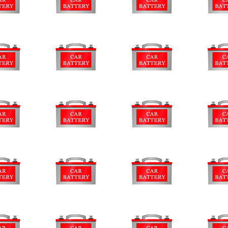 Battery for the car. Seamless pattern. Cool gray energy source icon with red sticker.のイラスト素材