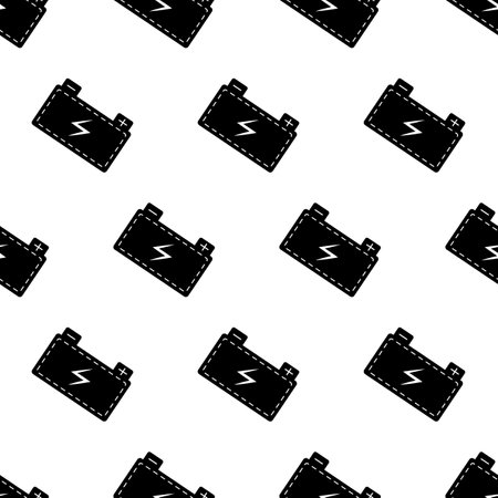 Battery for the car. Seamless pattern. Cool black power source icon in simple style.のイラスト素材