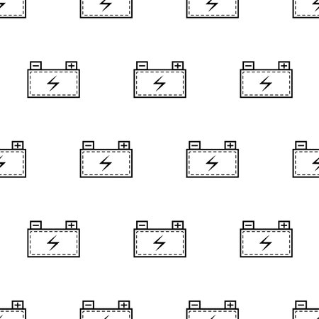 Battery for the car. Seamless pattern. Cool black power source icon in line style.のイラスト素材