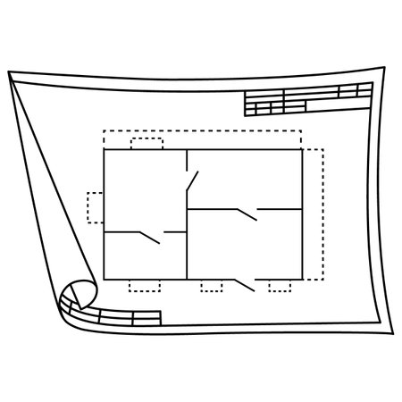 Technical drawing line. Nice new drawing of blue drawing paper with house drawing. For builders and mechanics.のイラスト素材