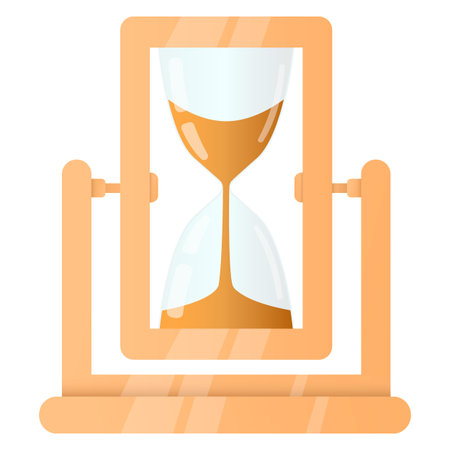 Hourglass. Cool new glass large clock with wood rim and stand. A device for measuring time. Vector illustration for websites, prints, games and mobile applications.のイラスト素材