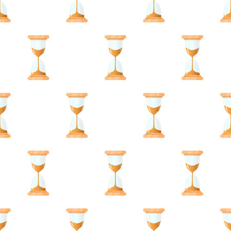 Hourglass seamless pattern. Cool new glass clock with wood rim. A device for measuring time. Vector illustration for websites, prints, games and mobile apps.のイラスト素材