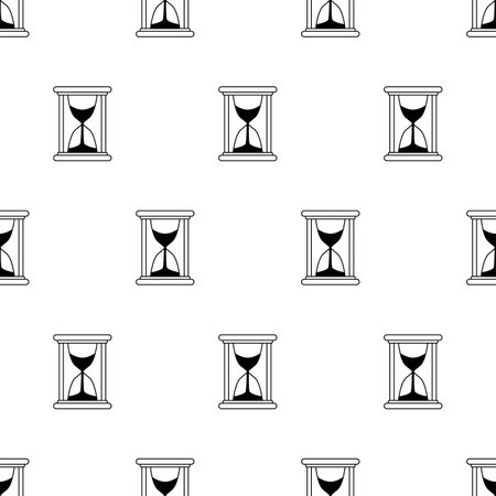 Hourglass seamless pattern line. Cool new glass clock with wood rim. A device for measuring time.のイラスト素材