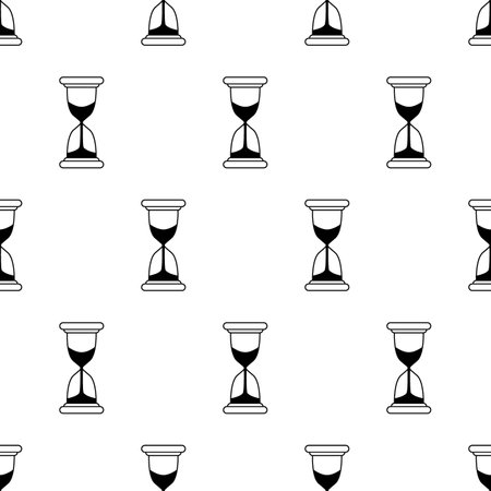 Hourglass seamless pattern line. Cool new glass clock with wood rim. A device for measuring time.のイラスト素材